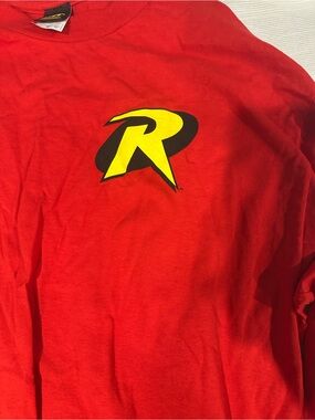 Men’s Batman Red Tee with Yellow Logo Neck Tag